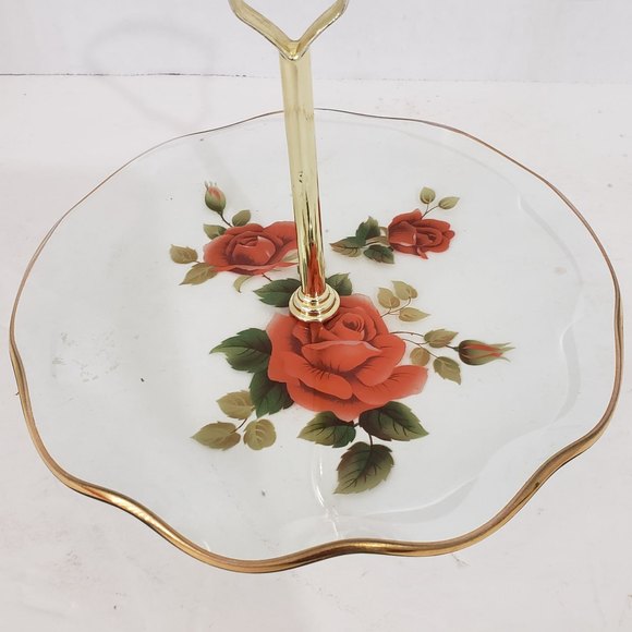VTG Enchanted Elegance: The Ruffled Ted Roses Revival  Tidbit Glass Tray - Picture 5 of 6